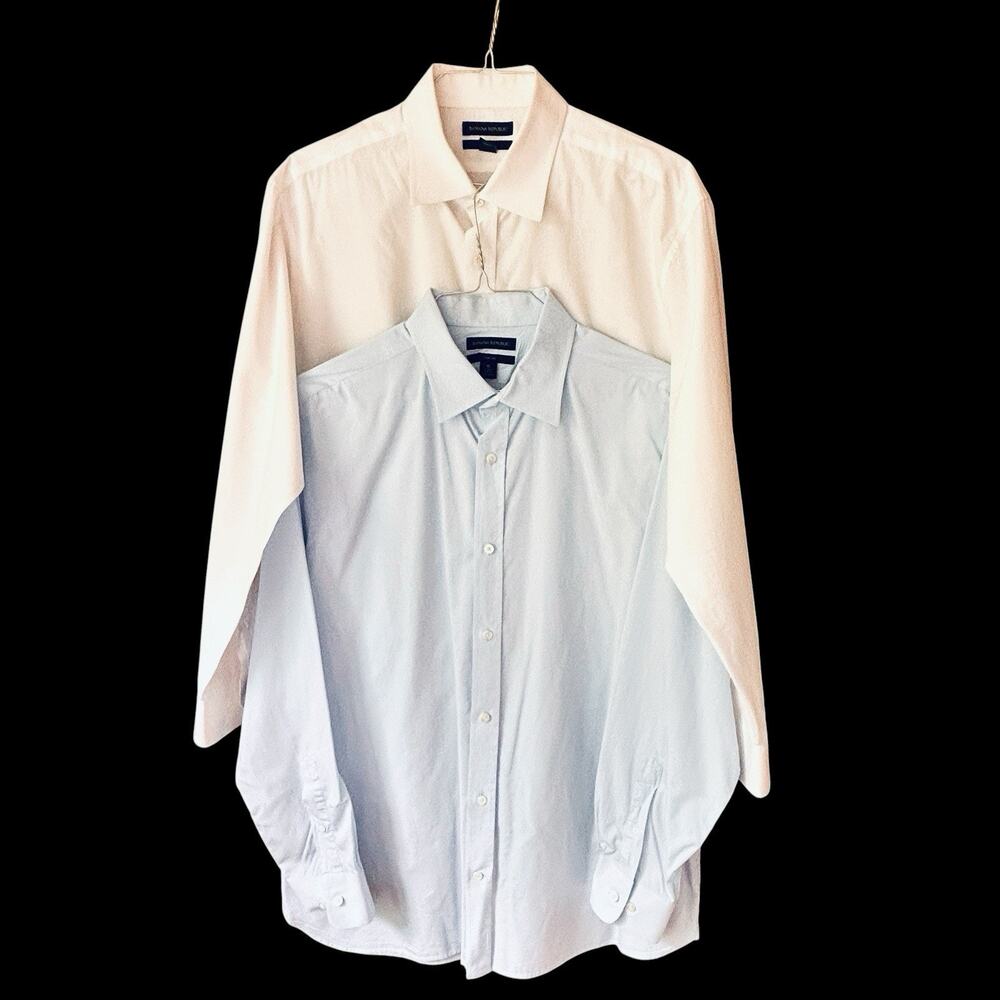 Two Banana Republic Men’s Slim Fit Long Sleeve Button Up Blue&White Shirts XL